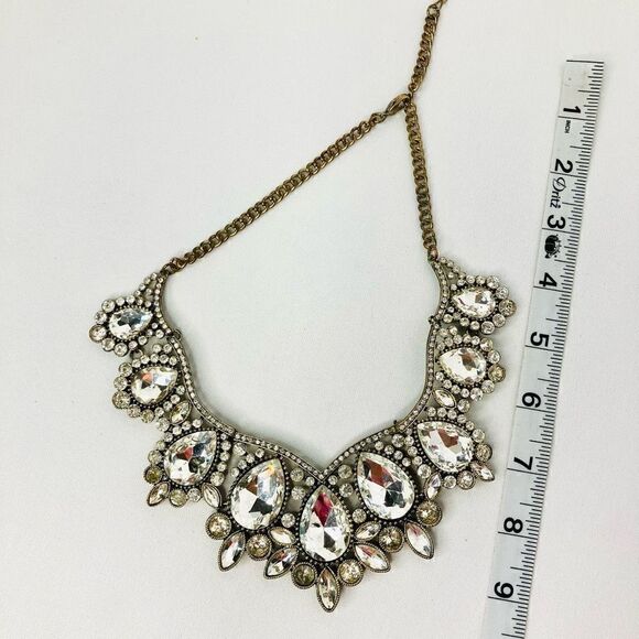 Vintage Fashion Jewelry Statement Necklace Rhinestone Silver Adjustable Chain - Picture 7 of 7